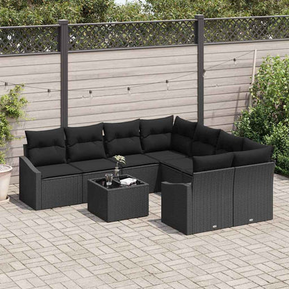 Set di divani con cuscino con cuscino 9 pcs Nero polyrattan | homemem39