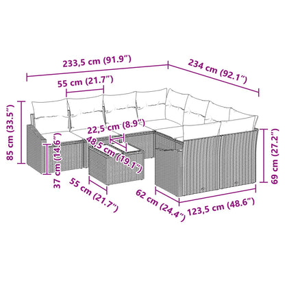 Set di divani 9 pz 3-Numero di posti Marrone e Rosso polyrattan | homemem39