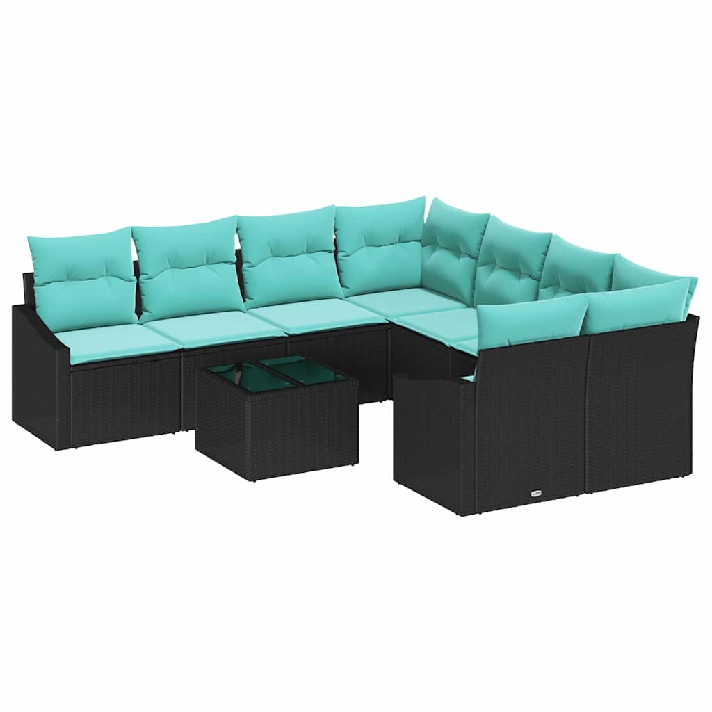 Set di divani con cuscino 9 pcs Nero e Turchese polyrattan | homemem39