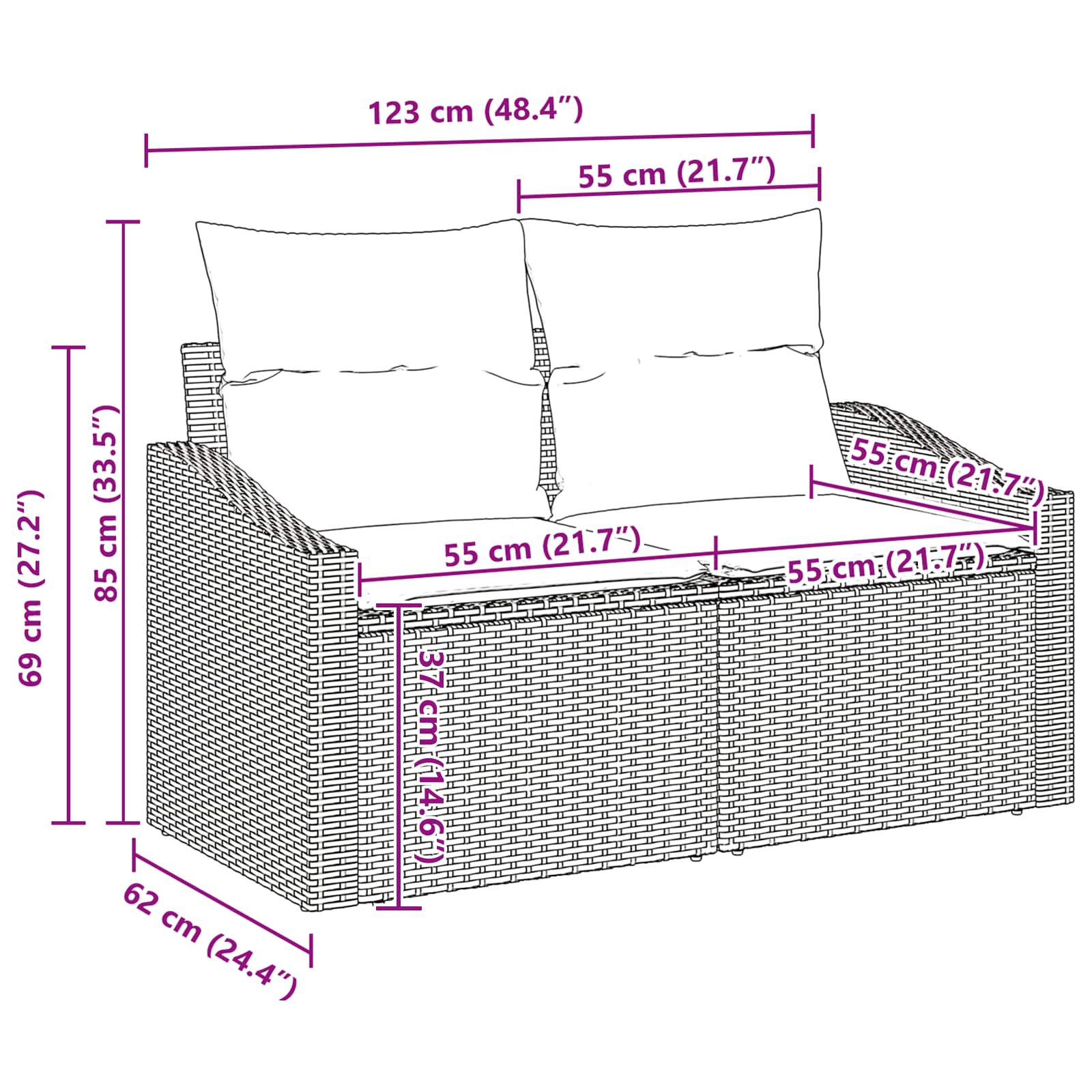 Set di divani con cuscino 9 pcs Nero e Turchese polyrattan | homemem39