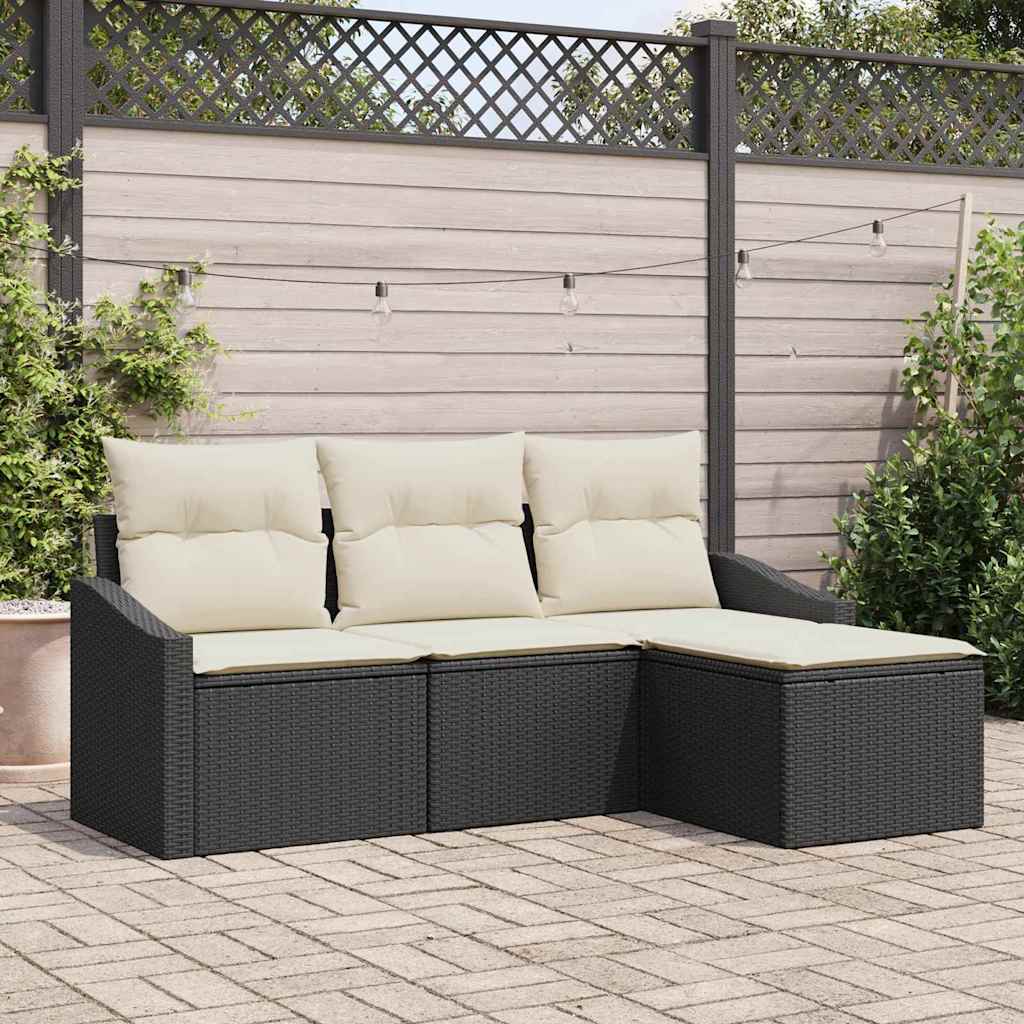 Set di divani con cuscino 4 pcs Nero polyrattan | homemem39
