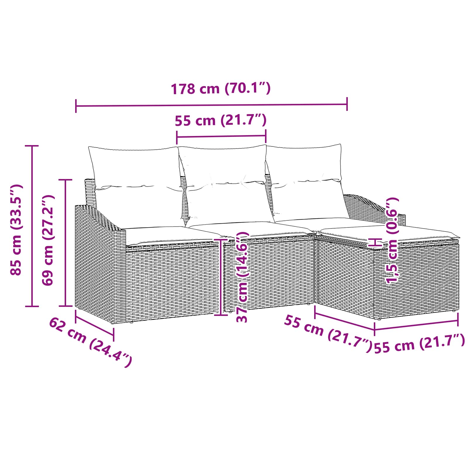Set di divani 4 pz Marrone polyrattan | homemem39