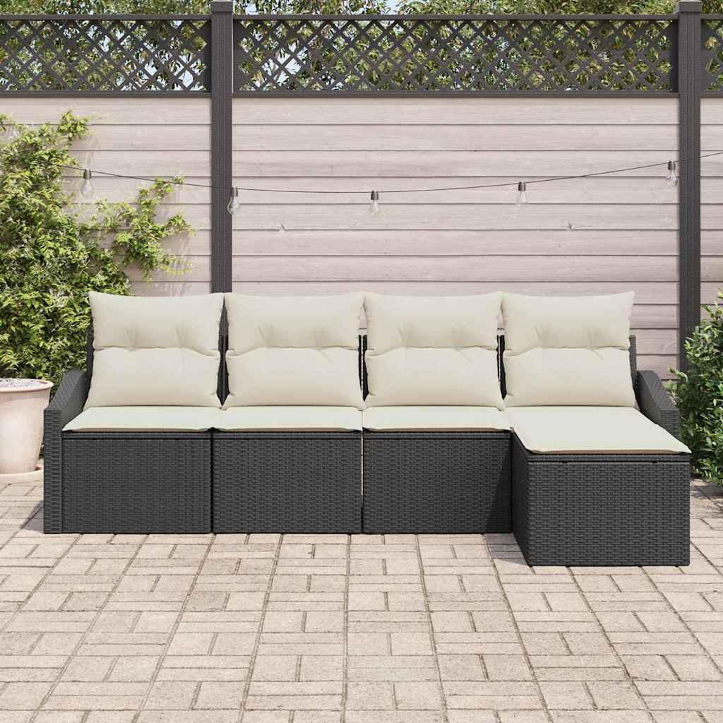Set di divani con cuscino 5 pcs Nero polyrattan | homemem39