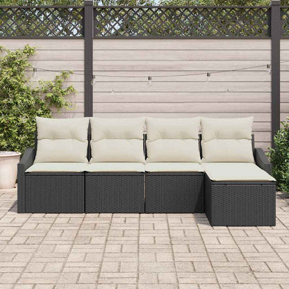 Set di divani con cuscino 5 pcs Nero polyrattan | homemem39