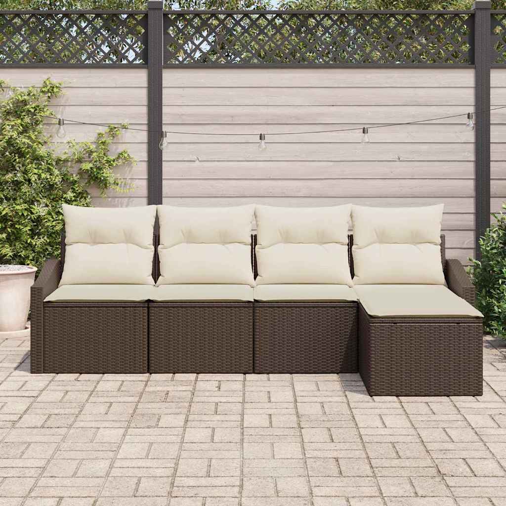 Set di divani con cuscino 5 pcs Marrone polyrattan | homemem39