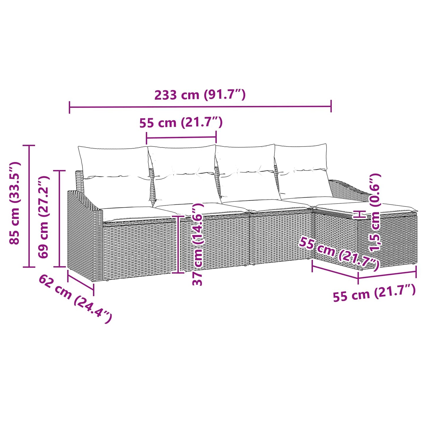 Set di divani con cuscino 5 pcs Nero polyrattan | homemem39