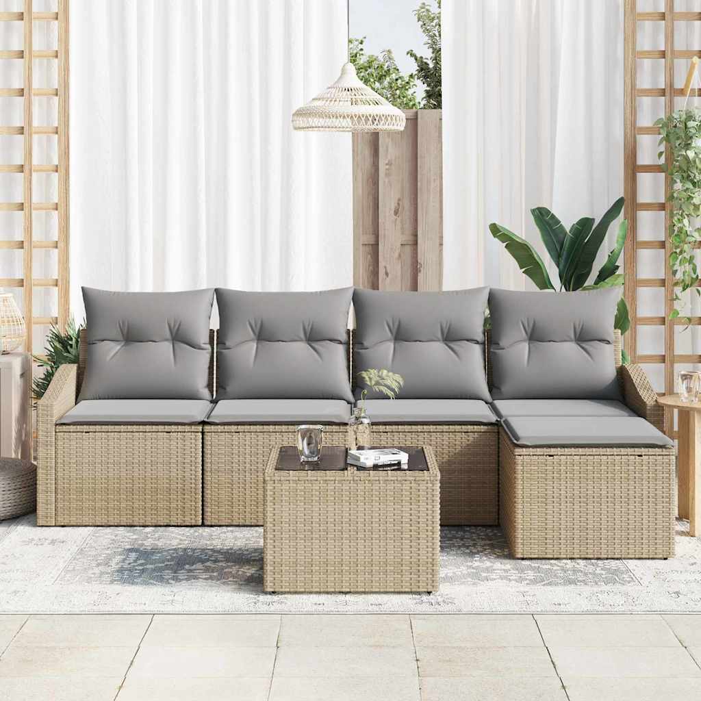Set di divani con cuscino 6 pcs Beige polyrattan | homemem39