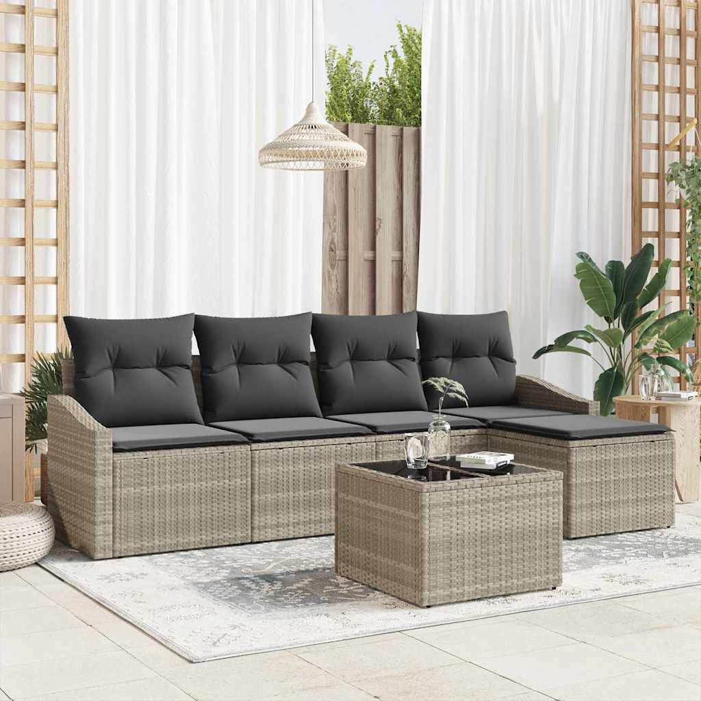 Set di divani con cuscino 6 pcs Grigio chiaro polyrattan | homemem39