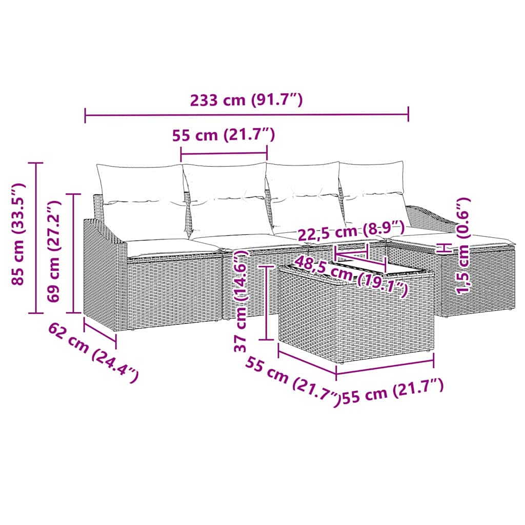 Set di divani 6 pz Nero polyrattan | homemem39