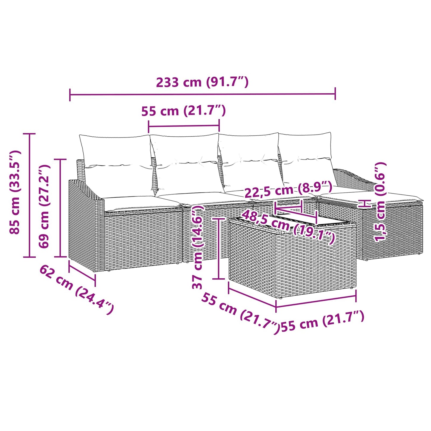 Set di divani 6 pz Marrone polyrattan | homemem39