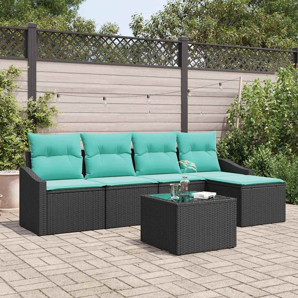 Set di divani con cuscino 6 pcs Nero polyrattan | homemem39