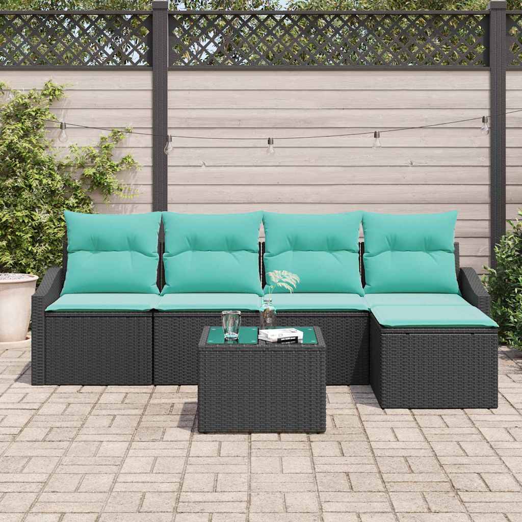 Set di divani con cuscino 6 pcs Nero polyrattan | homemem39