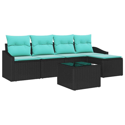 Set di divani con cuscino 6 pcs Nero polyrattan | homemem39
