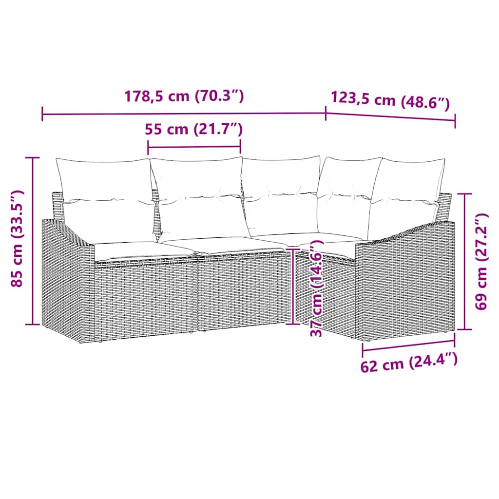 Set di divani 4 pz Nero polyrattan | homemem39