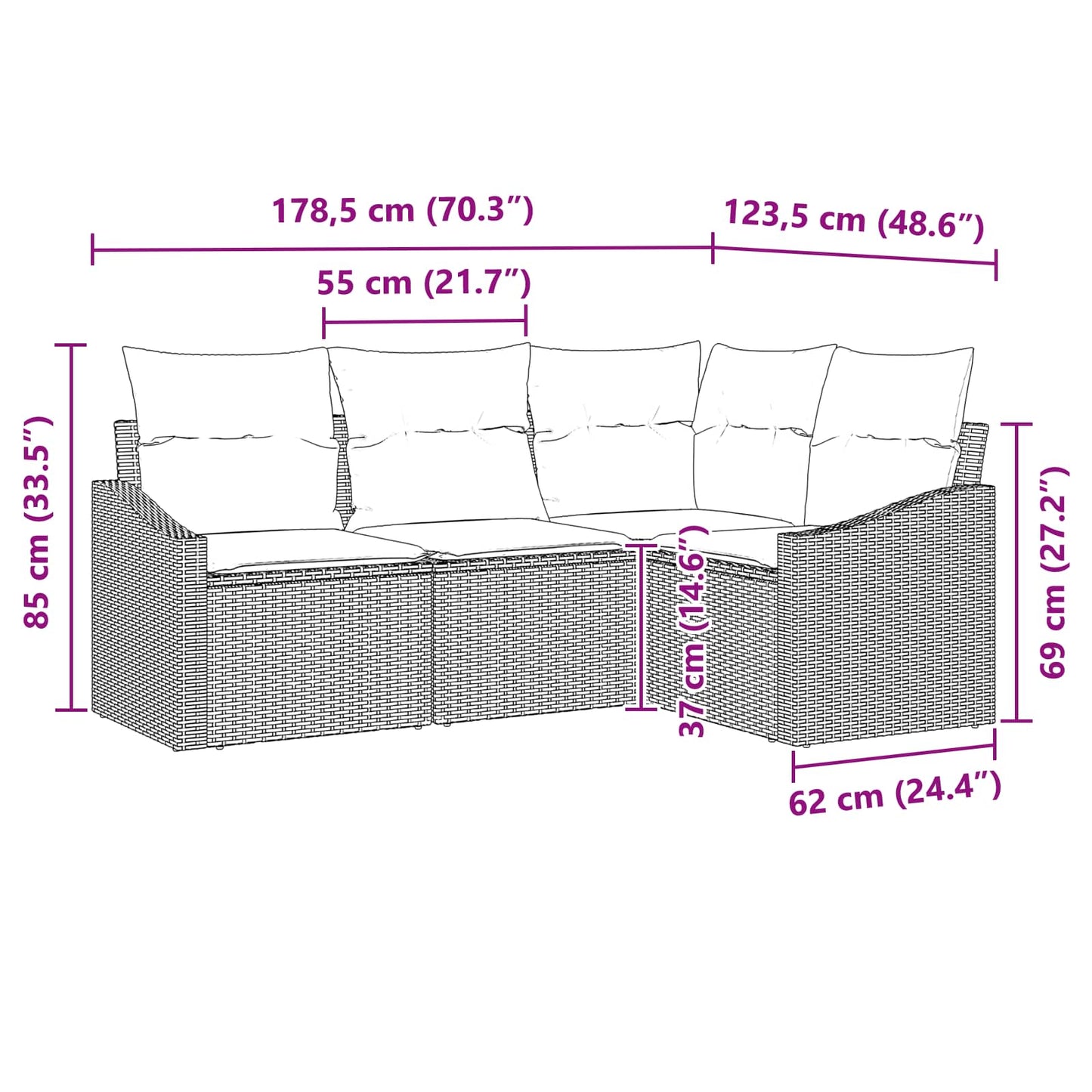 Set di divani 4 pz Marrone polyrattan | homemem39