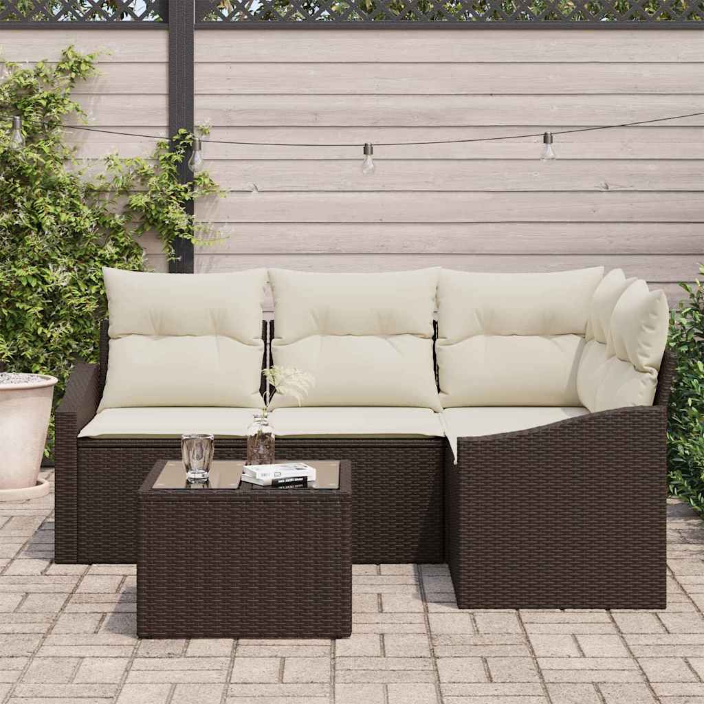 Set di divani con cuscino 5 pcs Marrone polyrattan | homemem39
