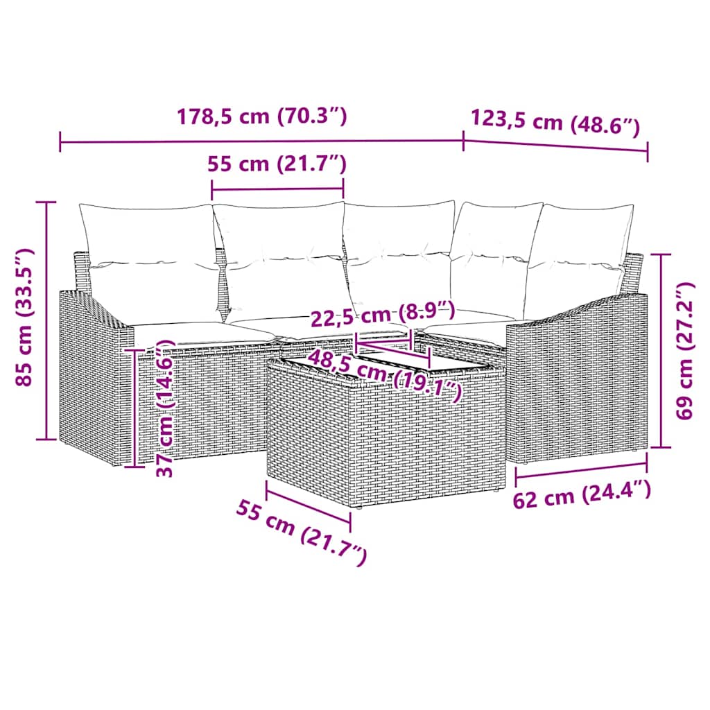 Set di divani 5 pz Nero polyrattan | homemem39