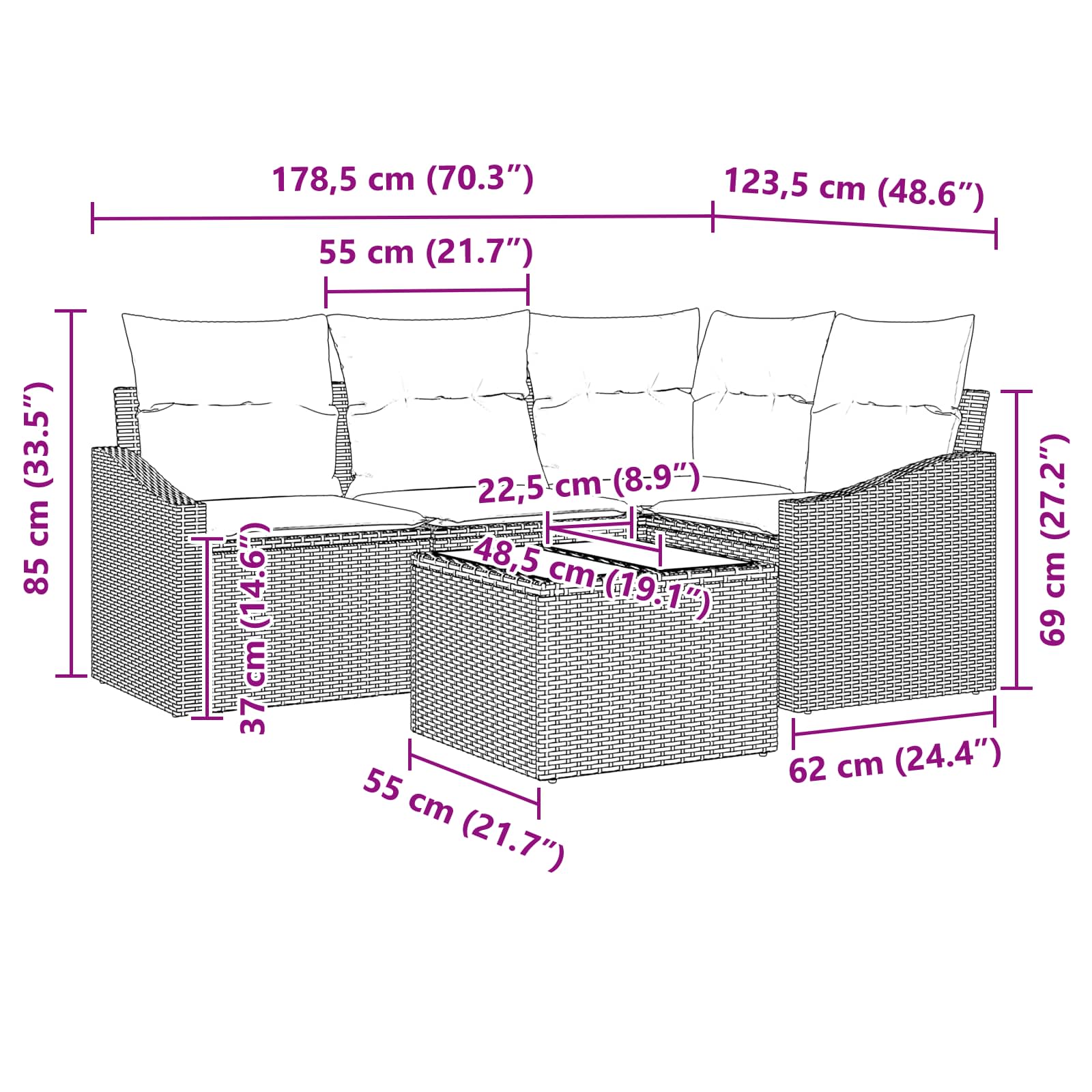 Set di divani 5 pz Marrone polyrattan | homemem39