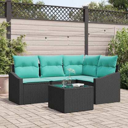 Set di divani con cuscino 5 pcs Nero polyrattan | homemem39