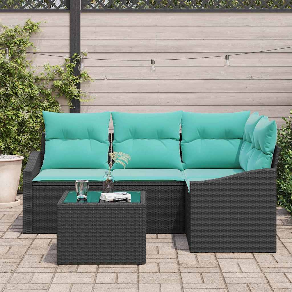 Set di divani con cuscino 5 pcs Nero polyrattan | homemem39