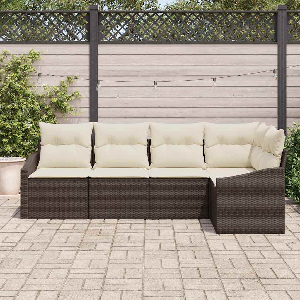 Set di divani con cuscino 5 pcs Marrone polyrattan | homemem39