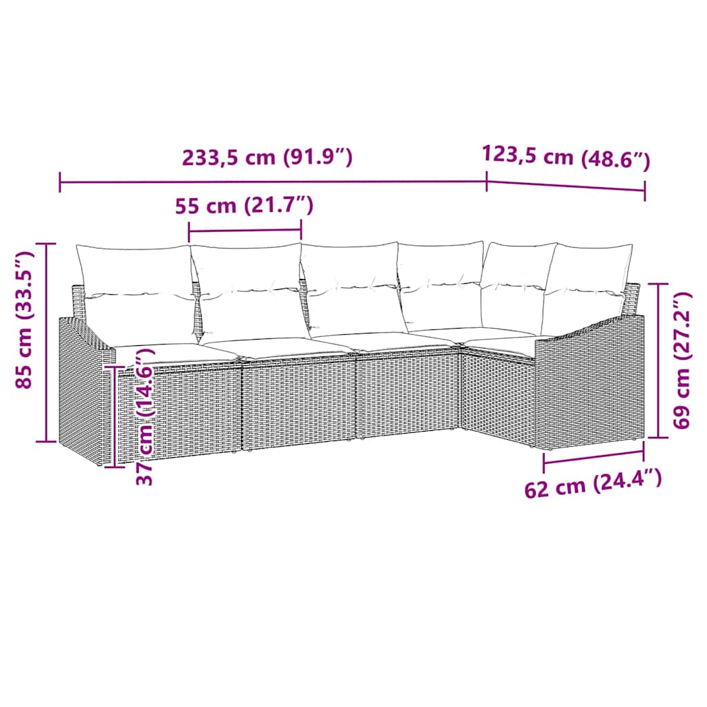 Set di divani con cuscino 5 pcs Grigio chiaro polyrattan | homemem39