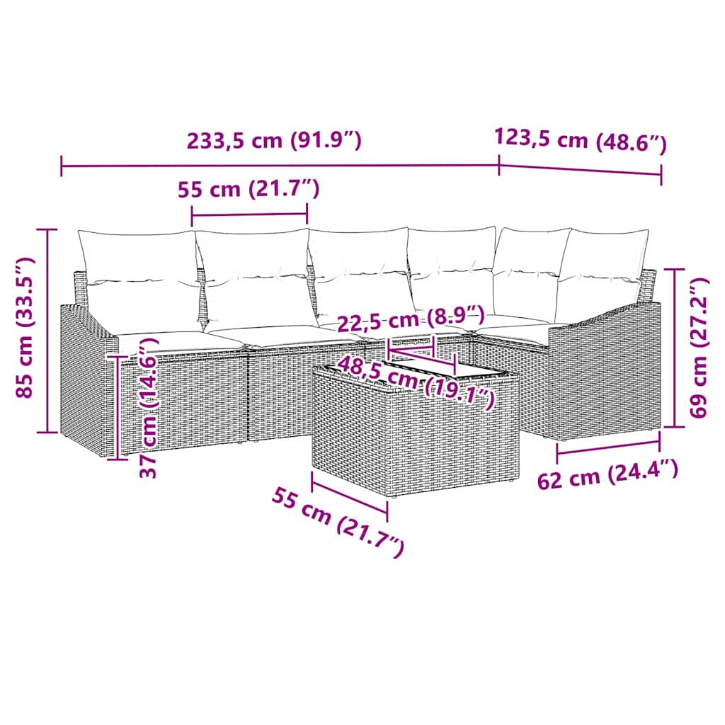 Set di divani con cuscino 6 pcs Grigio chiaro polyrattan | homemem39