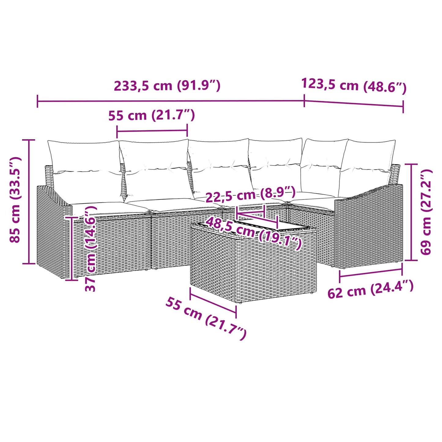Set di divani 6 pz Marrone polyrattan | homemem39