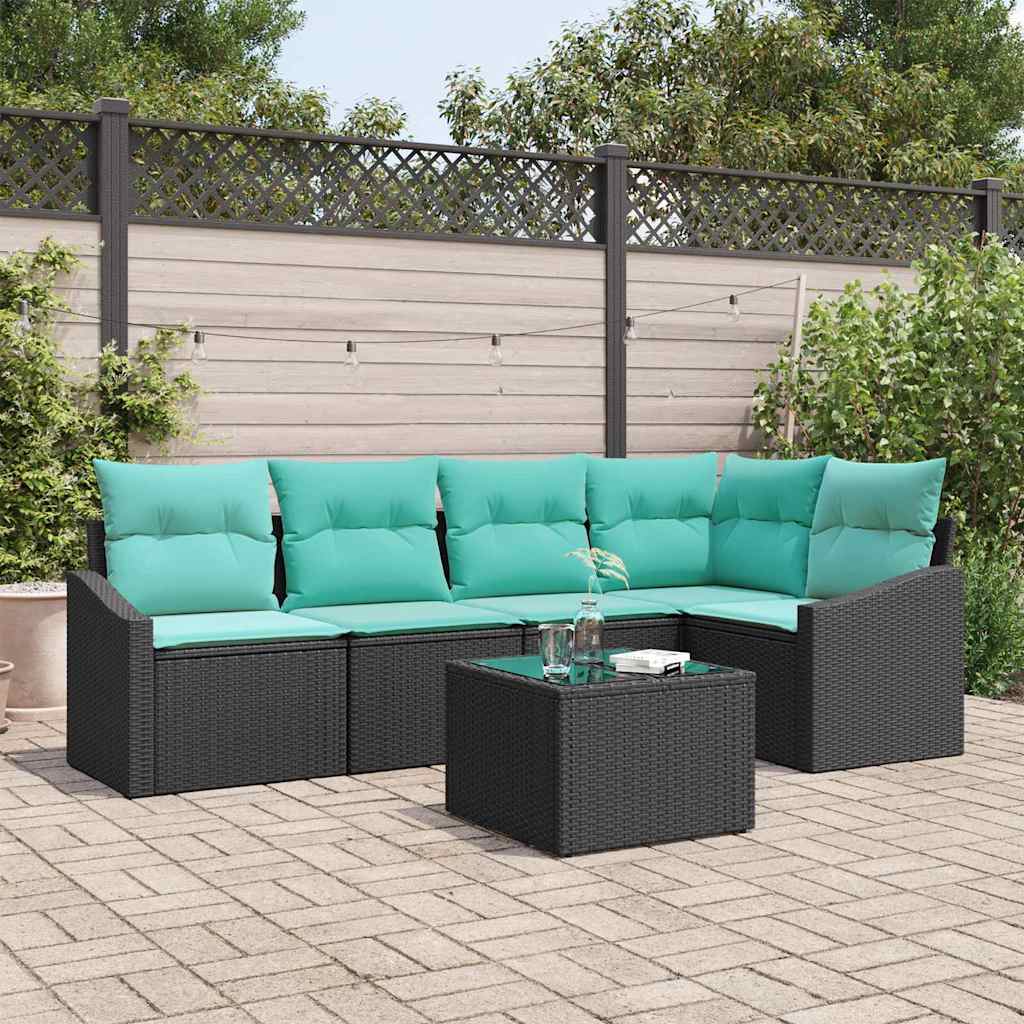 Set di divani con cuscino 6 pcs Nero polyrattan | homemem39
