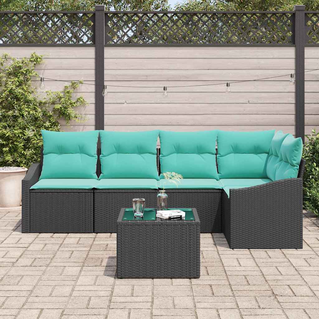 Set di divani con cuscino 6 pcs Nero polyrattan | homemem39