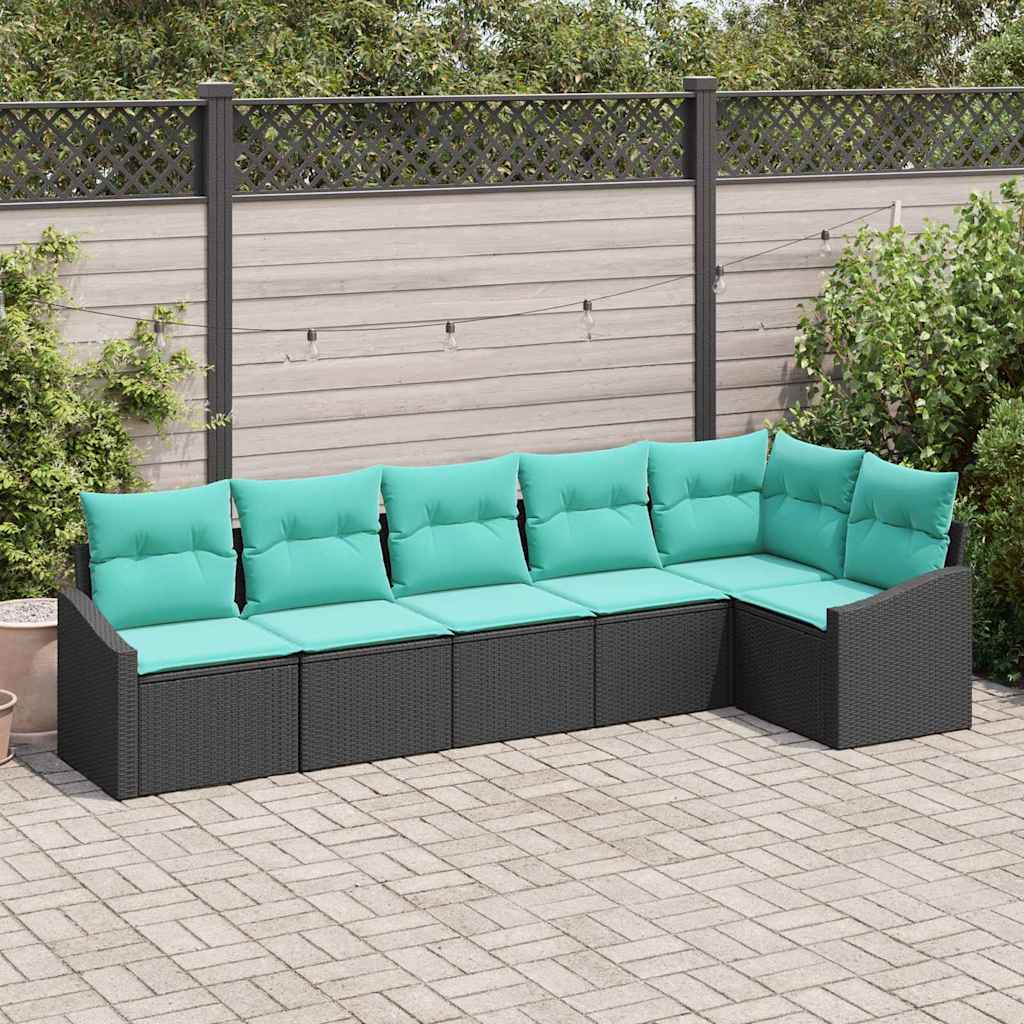 Set di divani con cuscino 6 pcs Nero polyrattan | homemem39