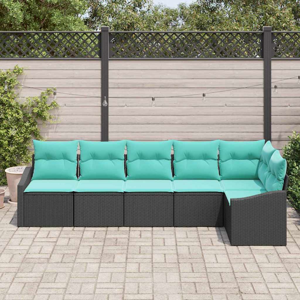 Set di divani con cuscino 6 pcs Nero polyrattan | homemem39