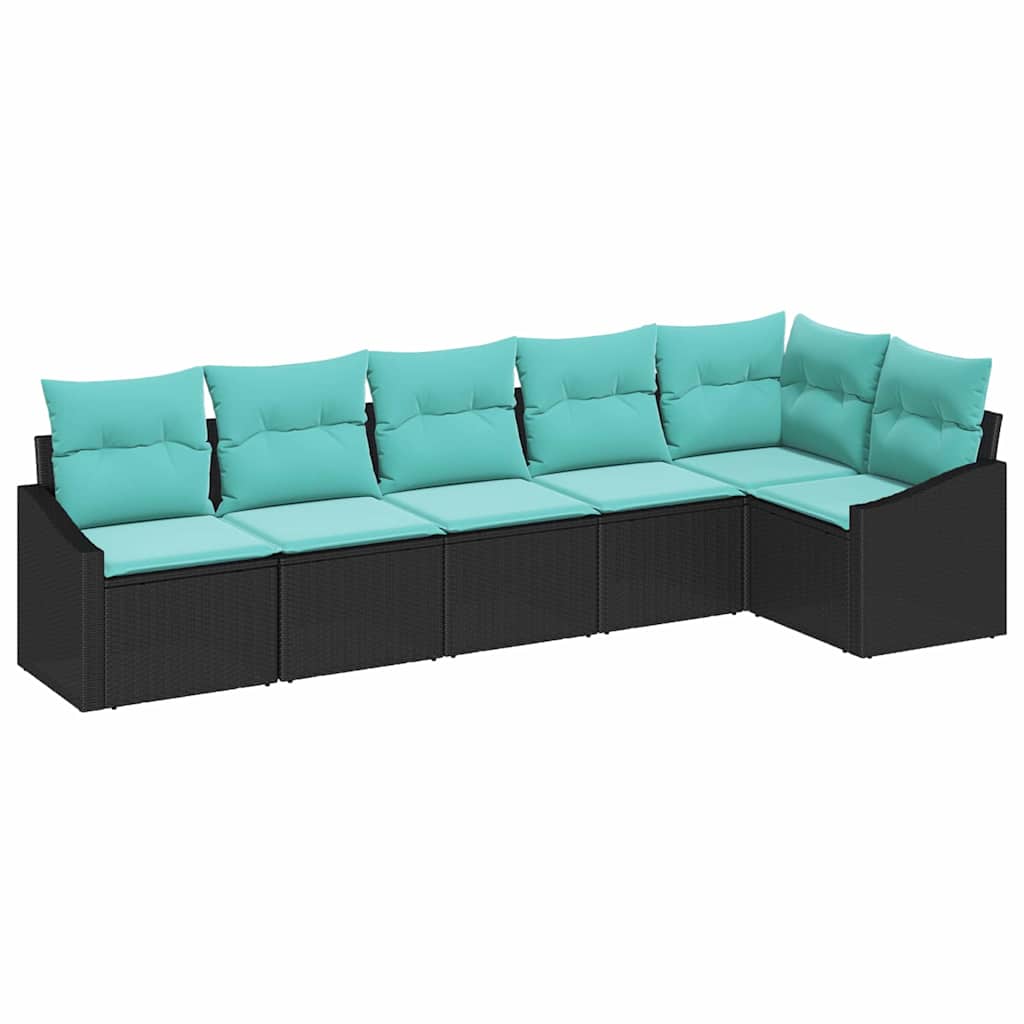 Set di divani con cuscino 6 pcs Nero polyrattan | homemem39