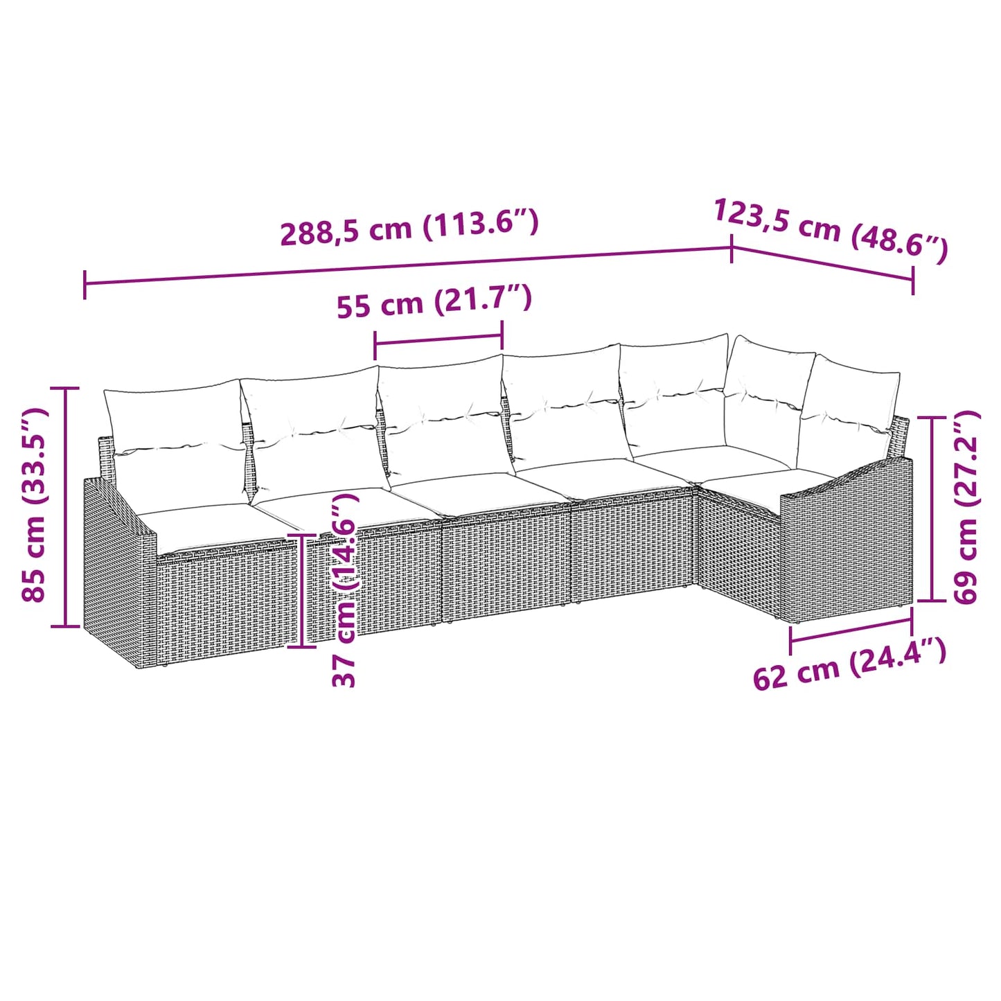 Set di divani con cuscino 6 pcs Nero polyrattan | homemem39