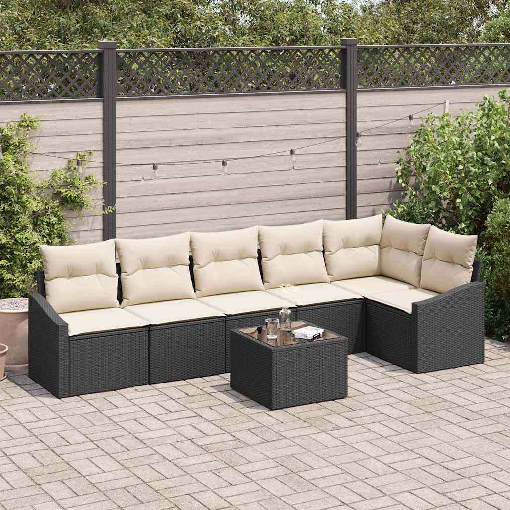 Set di divani con cuscino 7 pcs Nero polyrattan | homemem39