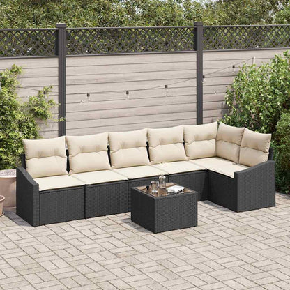 Set di divani con cuscino 7 pcs Nero polyrattan | homemem39