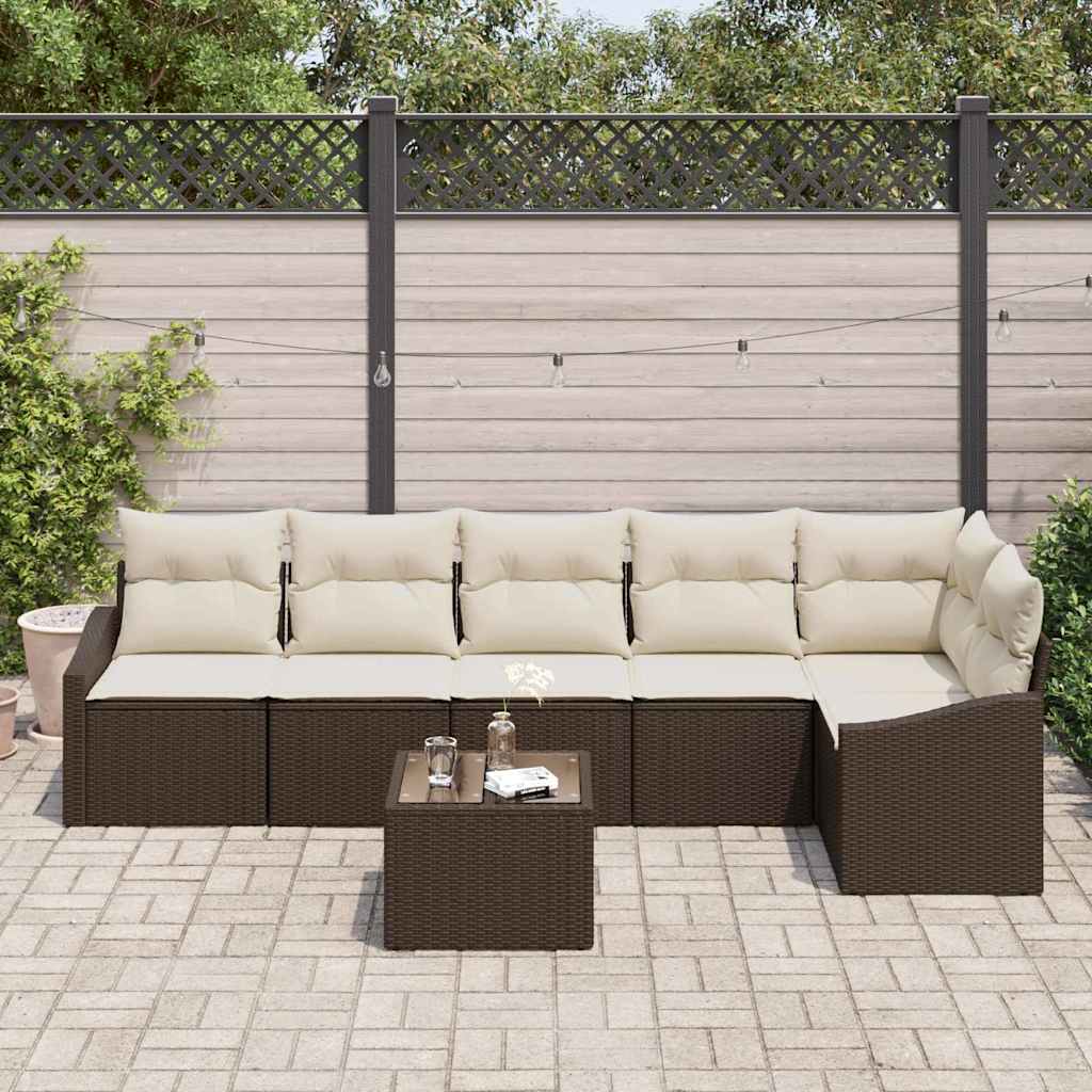 Set di divani con cuscino 7 pcs Marrone polyrattan | homemem39