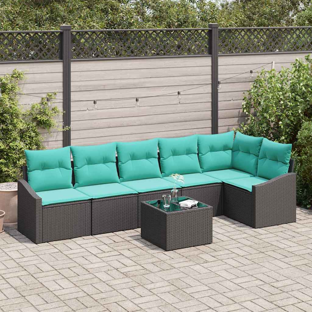 Set di divani con cuscino 7 pcs Nero polyrattan | homemem39