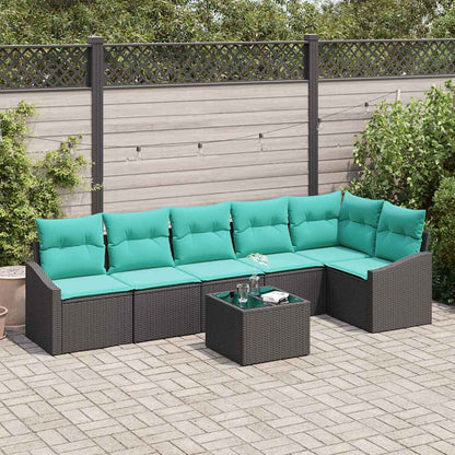 Set di divani con cuscino 7 pcs Nero polyrattan | homemem39