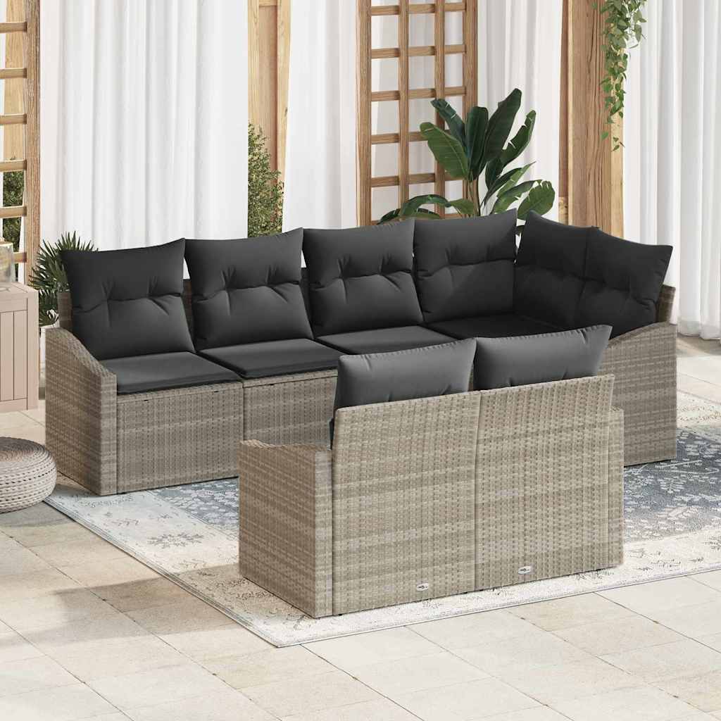 Set di divani con cuscino 7 pcs Grigio chiaro polyrattan | homemem39
