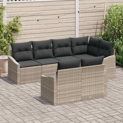 Set di divani con cuscino 7 pcs Grigio chiaro polyrattan | homemem39