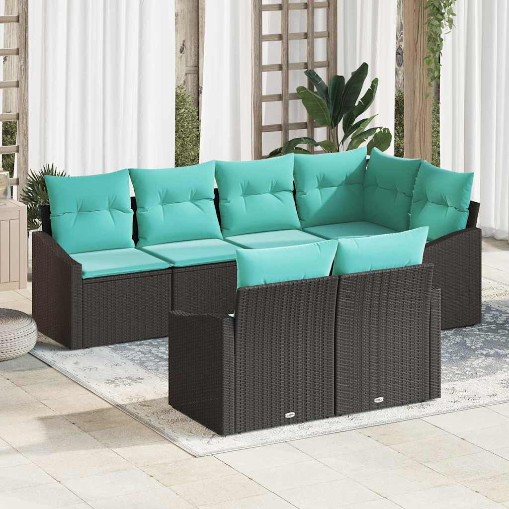 Set di divani con cuscino 7 pcs Nero polyrattan | homemem39