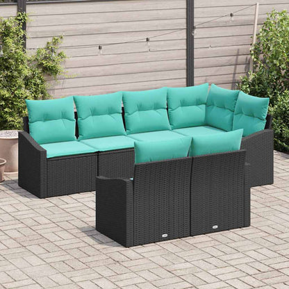 Set di divani con cuscino 7 pcs Nero polyrattan | homemem39