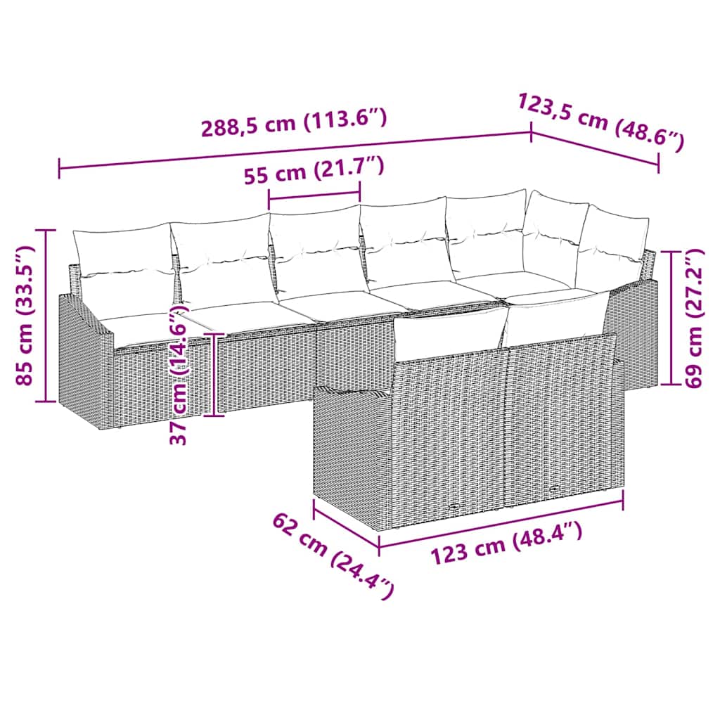 Set di divani con cuscino 8 pcs Nero polyrattan | homemem39