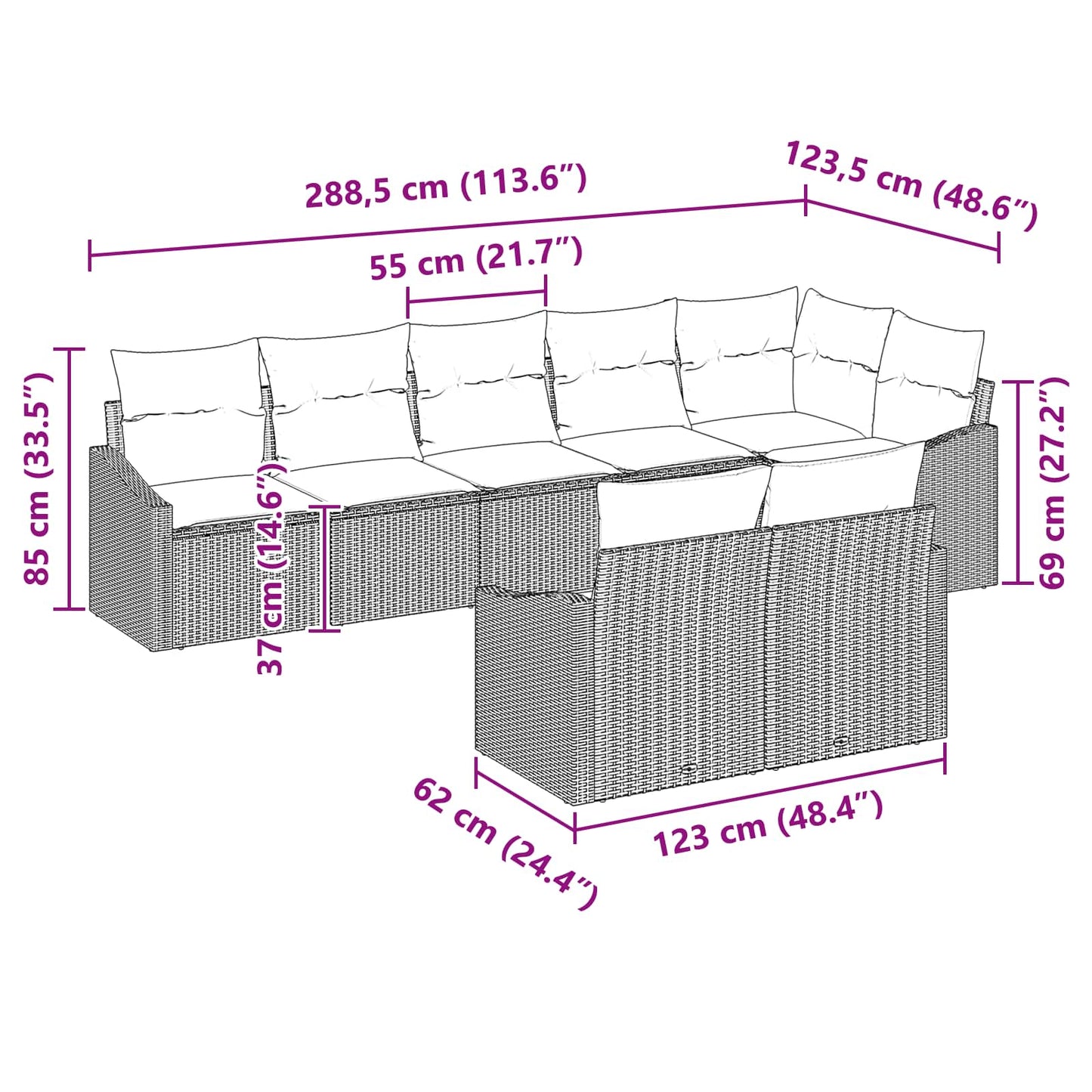Set di divani con cuscino 8 pcs Nero polyrattan | homemem39