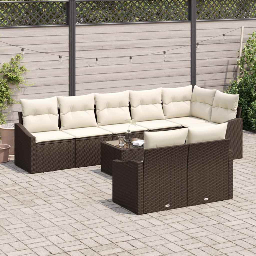 Set di divani con cuscino 9 pcs Marrone polyrattan | homemem39