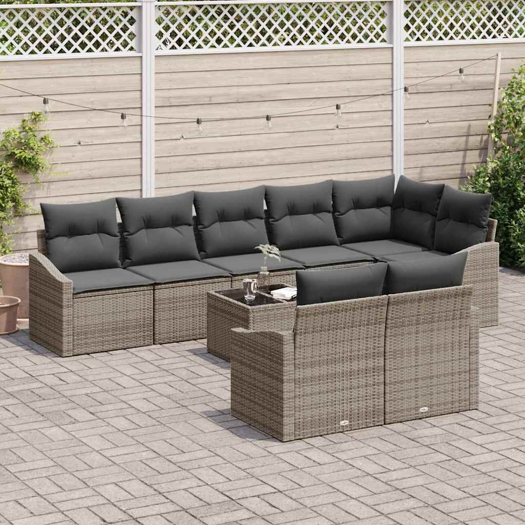 Set di divani con cuscino 9 pcs Grigio polyrattan | homemem39