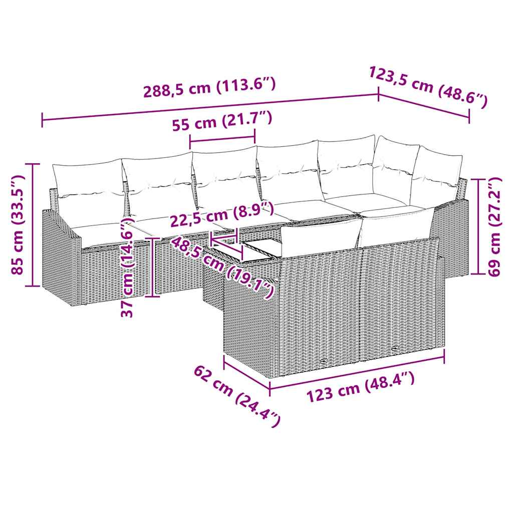 Set di divani con cuscino 9 pcs Grigio polyrattan | homemem39