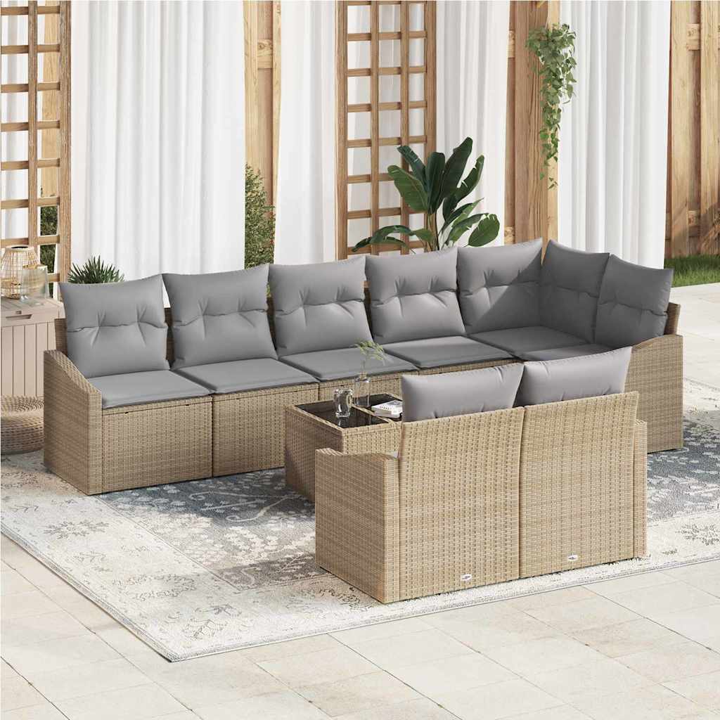 Set di divani con cuscino 9 pcs Beige polyrattan | homemem39