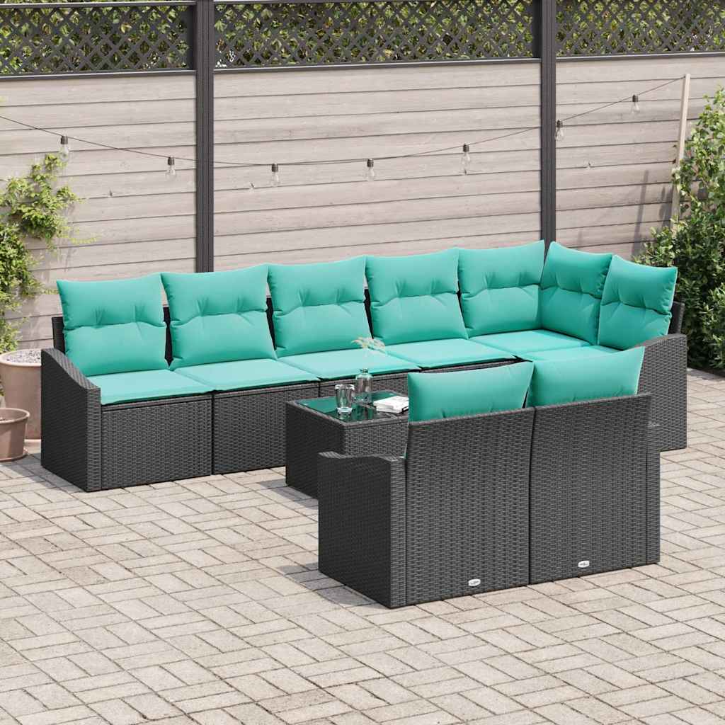 Set di divani con cuscino 9 pcs Nero polyrattan | homemem39
